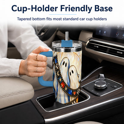 #pl[40oz|Blue] Gemstone Ghost Film 40oz Tumbler with Handle, Spooky Travel Cup