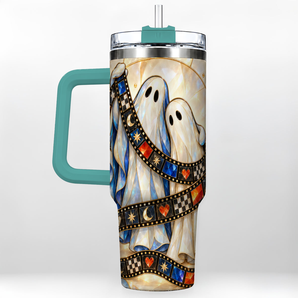 #pl[40oz|Green] Gemstone Ghost Film 40oz Tumbler with Handle, Spooky Travel Cup