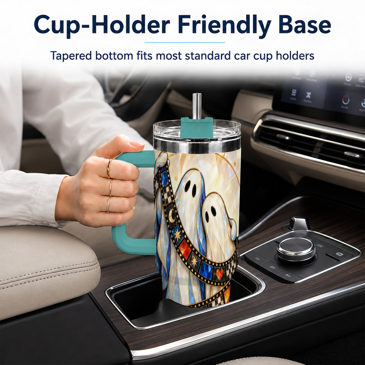 #pl[40oz|Green] Gemstone Ghost Film 40oz Tumbler with Handle, Spooky Travel Cup