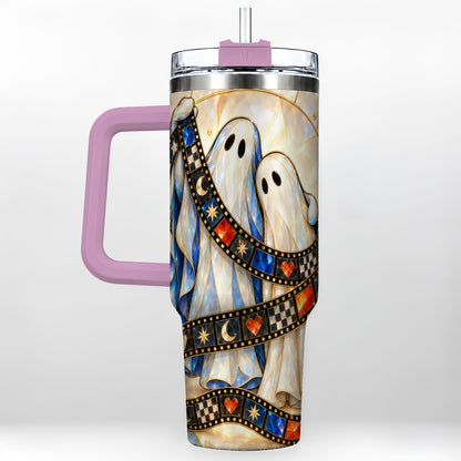 #pl[40oz|Pink] Gemstone Ghost Film 40oz Tumbler with Handle, Spooky Travel Cup