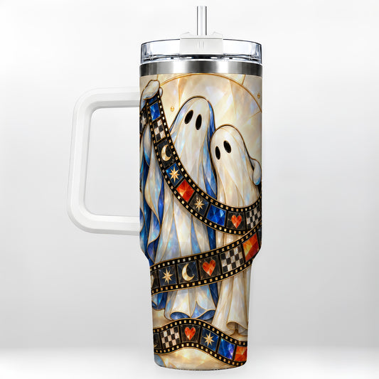 Gemstone Ghost Film 40oz Tumbler with Handle, Spooky Travel Cup