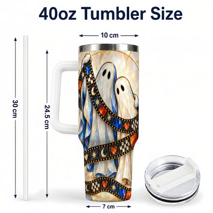 #pl[40oz|White] Gemstone Ghost Film 40oz Tumbler with Handle, Spooky Travel Cup