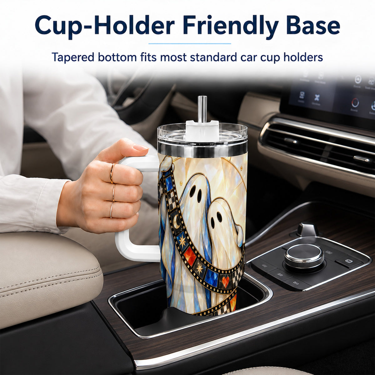 #pl[40oz|White] Gemstone Ghost Film 40oz Tumbler with Handle, Spooky Travel Cup
