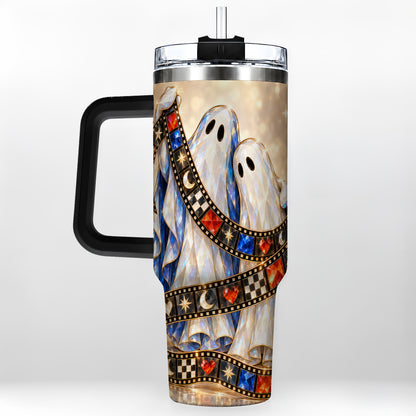 #pl[40oz|Black] Glowing Ghost Film 40oz Tumbler with Handle, Spooky Travel Cup