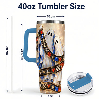 #pl[40oz|Blue] Glowing Ghost Film 40oz Tumbler with Handle, Spooky Travel Cup