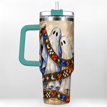 #pl[40oz|Green] Glowing Ghost Film 40oz Tumbler with Handle, Spooky Travel Cup