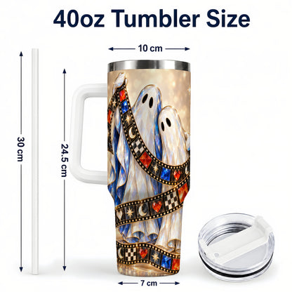 #pl[40oz|White] Glowing Ghost Film 40oz Tumbler with Handle, Spooky Travel Cup