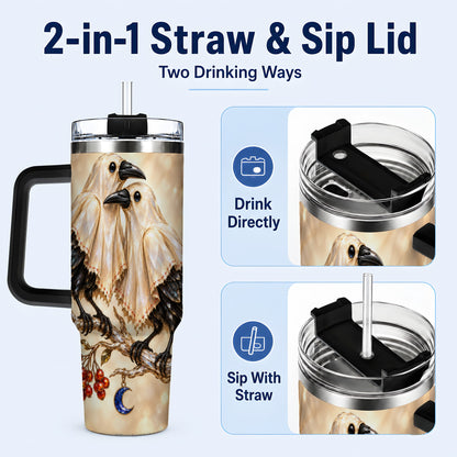 #pl[40oz|Black] Crystal Raven 40oz Tumbler with Handle, Gothic Bird Travel Cup