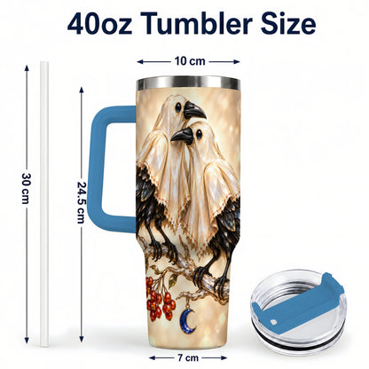 #pl[40oz|Blue] Crystal Raven 40oz Tumbler with Handle, Gothic Bird Travel Cup