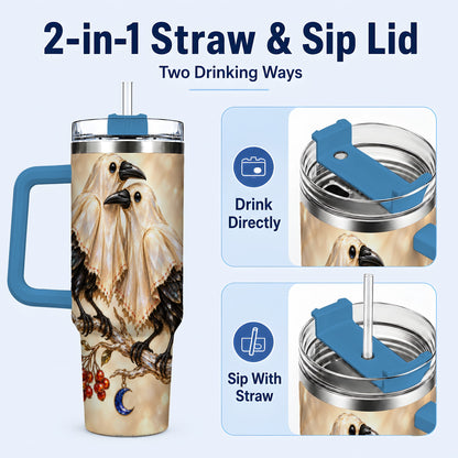 #pl[40oz|Blue] Crystal Raven 40oz Tumbler with Handle, Gothic Bird Travel Cup