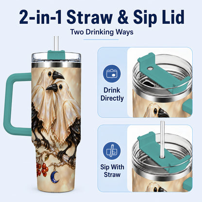 #pl[40oz|Green] Crystal Raven 40oz Tumbler with Handle, Gothic Bird Travel Cup