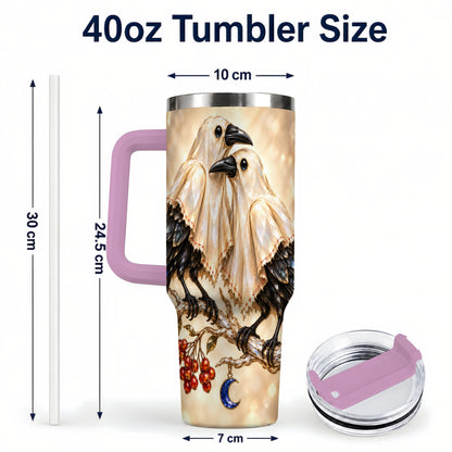 #pl[40oz|Pink] Crystal Raven 40oz Tumbler with Handle, Gothic Bird Travel Cup