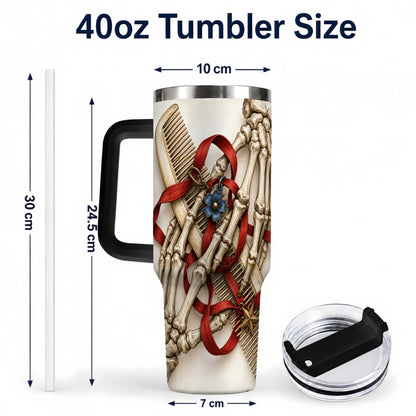#pl[40oz|Black] Skeleton Hands 40oz Tumbler with Handle, Hair Comb Travel Cup