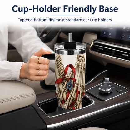 #pl[40oz|Black] Skeleton Hands 40oz Tumbler with Handle, Hair Comb Travel Cup