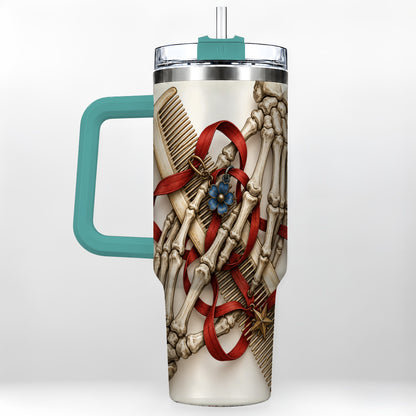 #pl[40oz|Green] Skeleton Hands 40oz Tumbler with Handle, Hair Comb Travel Cup
