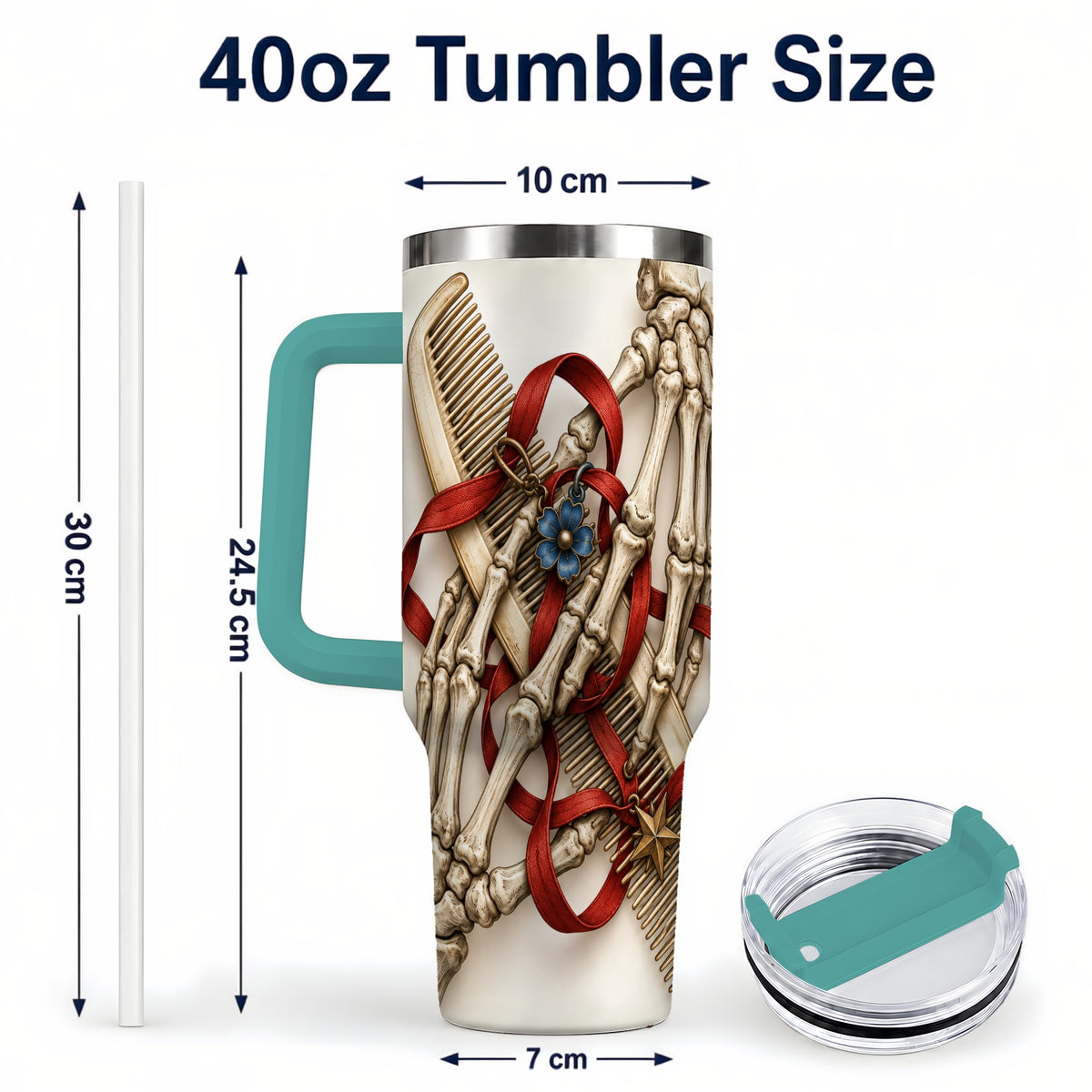 #pl[40oz|Green] Skeleton Hands 40oz Tumbler with Handle, Hair Comb Travel Cup