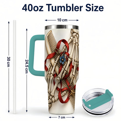 #pl[40oz|Green] Skeleton Hands 40oz Tumbler with Handle, Hair Comb Travel Cup