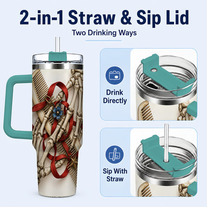 #pl[40oz|Green] Skeleton Hands 40oz Tumbler with Handle, Hair Comb Travel Cup