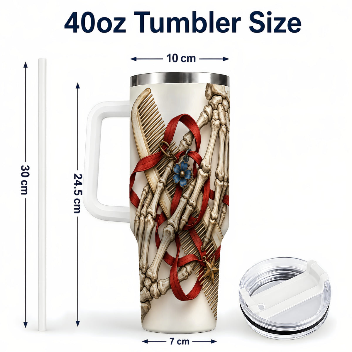 #pl[40oz|White] Skeleton Hands 40oz Tumbler with Handle, Hair Comb Travel Cup