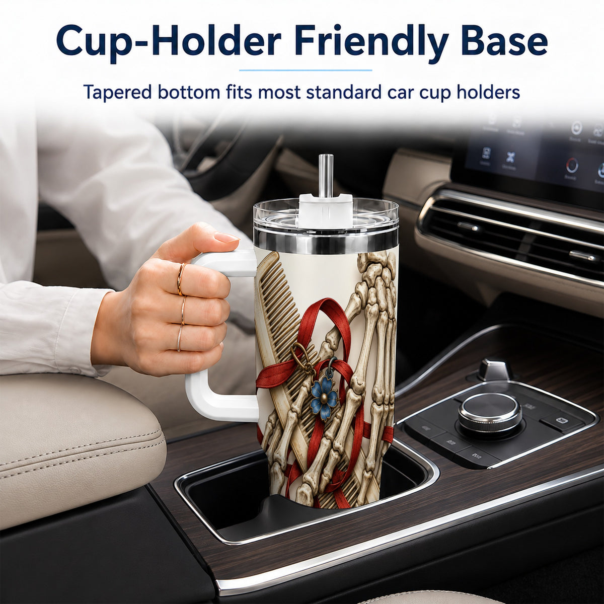 #pl[40oz|White] Skeleton Hands 40oz Tumbler with Handle, Hair Comb Travel Cup