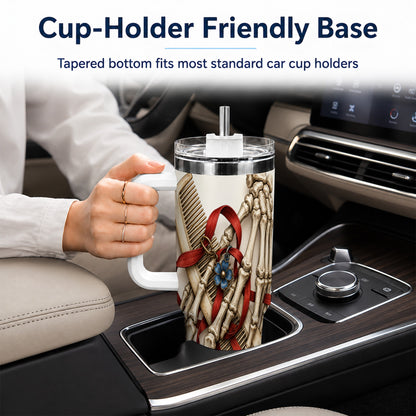 #pl[40oz|White] Skeleton Hands 40oz Tumbler with Handle, Hair Comb Travel Cup