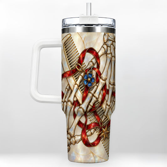 Skeleton Hands 40oz Tumbler with Handle, Stained Glass Style Travel Cup
