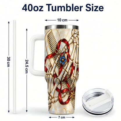 #pl[40oz|White] Skeleton Hands 40oz Tumbler with Handle, Stained Glass Style Travel Cup