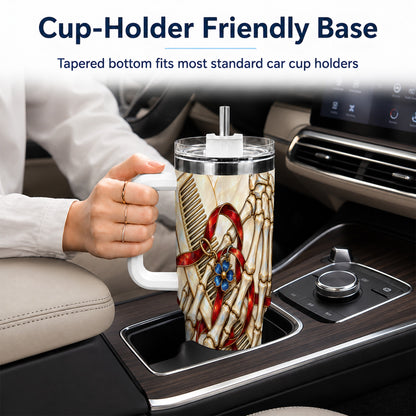 #pl[40oz|White] Skeleton Hands 40oz Tumbler with Handle, Stained Glass Style Travel Cup