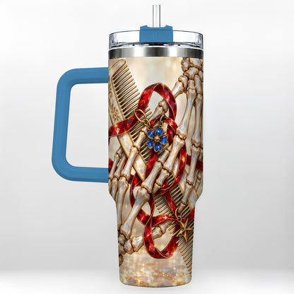 #pl[40oz|Blue] Skeleton Hands 40oz Tumbler with Handle, Gemstone Hair Comb Travel Cup