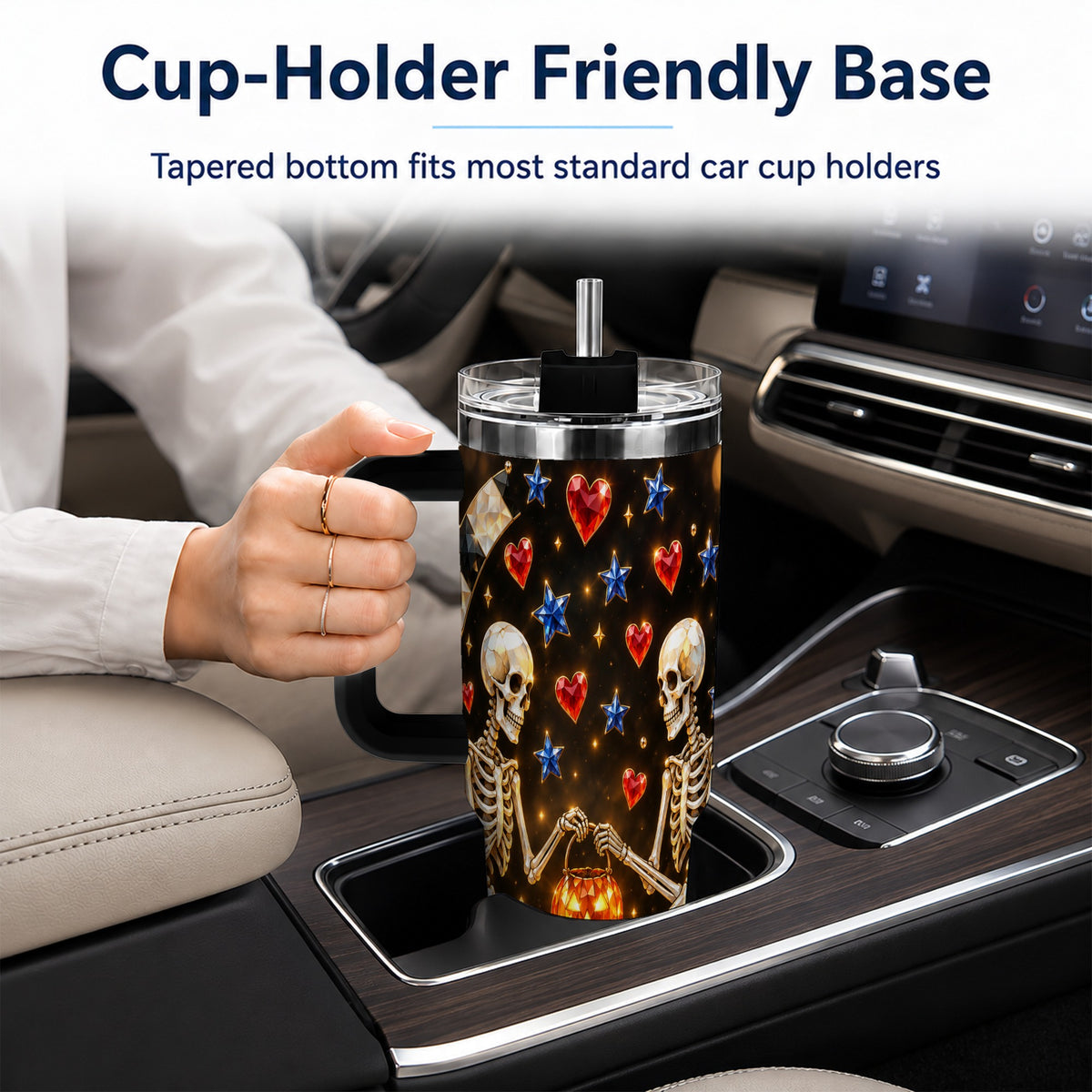 #pl[40oz|Black] Skeleton Couple 40oz Tumbler with Handle, Pumpkin Hearts Travel Cup