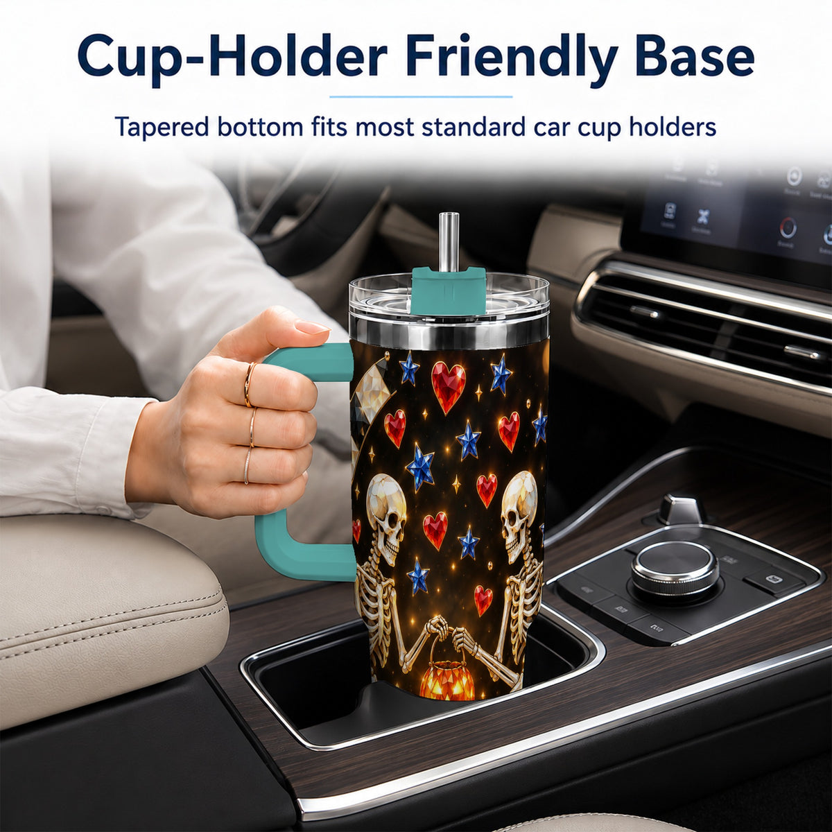 #pl[40oz|Green] Skeleton Couple 40oz Tumbler with Handle, Pumpkin Hearts Travel Cup