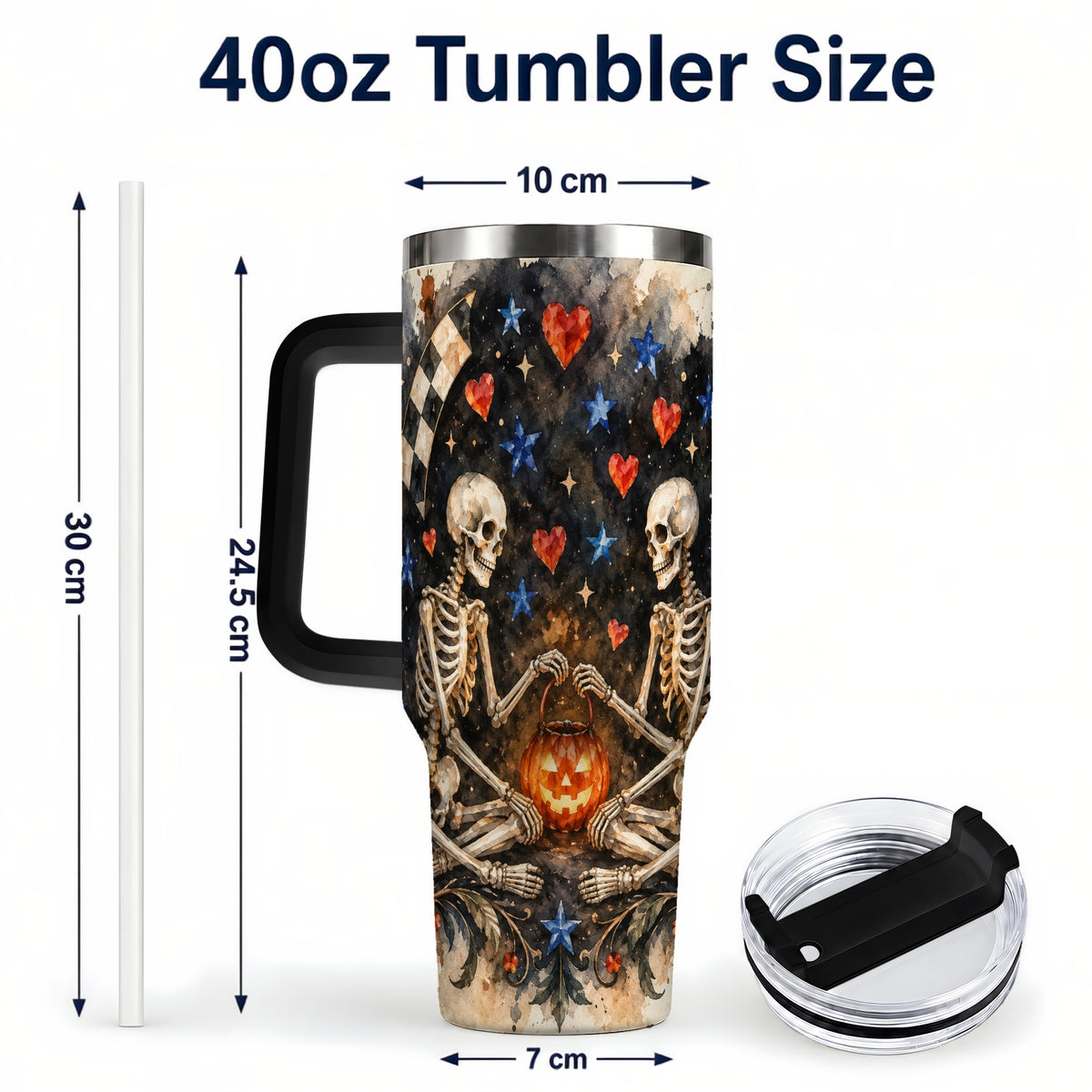#pl[40oz|Black] Skeleton Halloween 40oz Tumbler, Spooky Stainless Steel Travel Cup