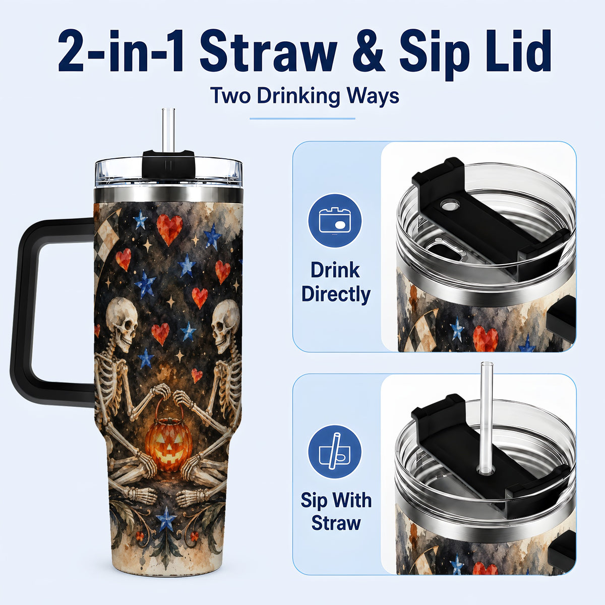 #pl[40oz|Black] Skeleton Halloween 40oz Tumbler, Spooky Stainless Steel Travel Cup