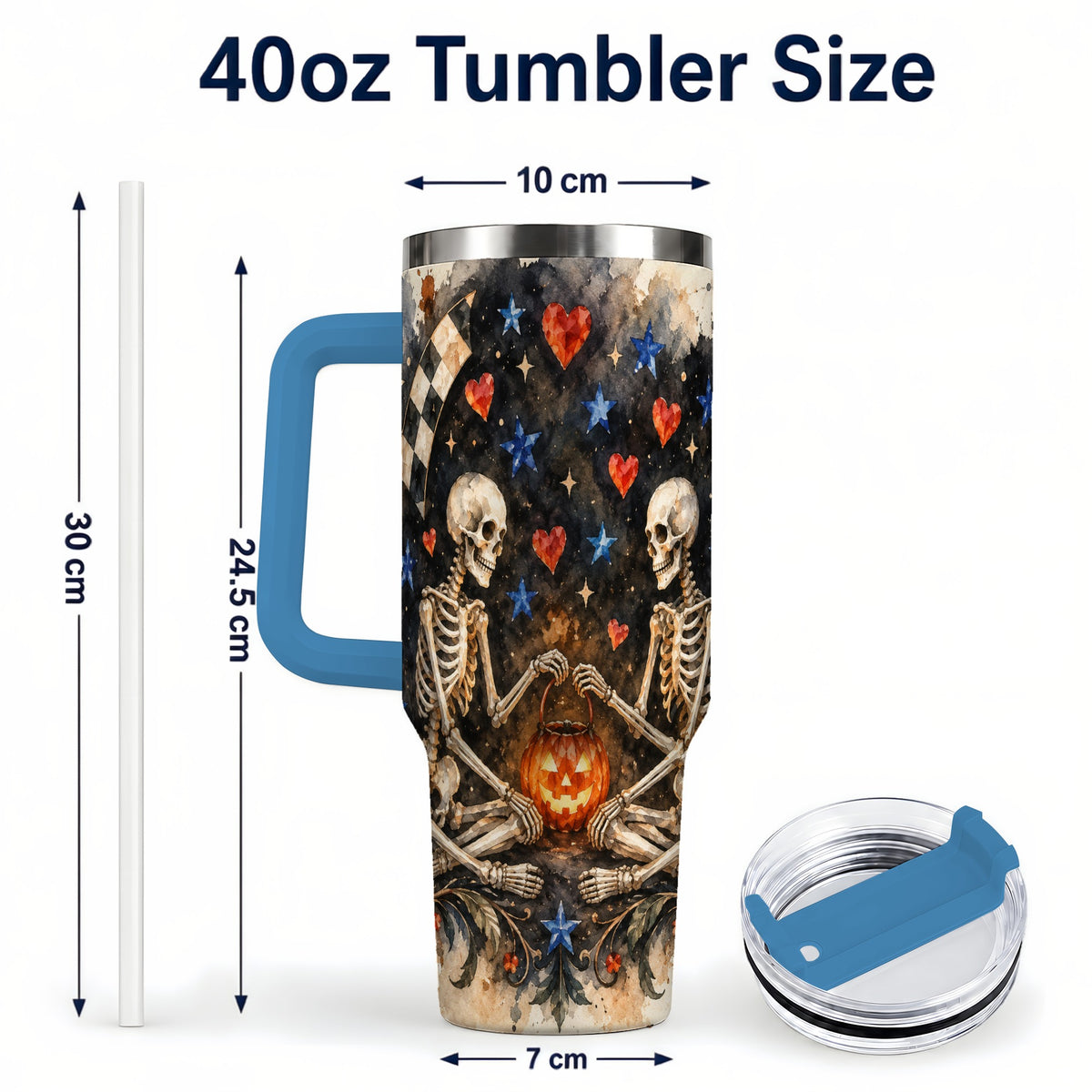 #pl[40oz|Blue] Skeleton Halloween 40oz Tumbler, Spooky Stainless Steel Travel Cup