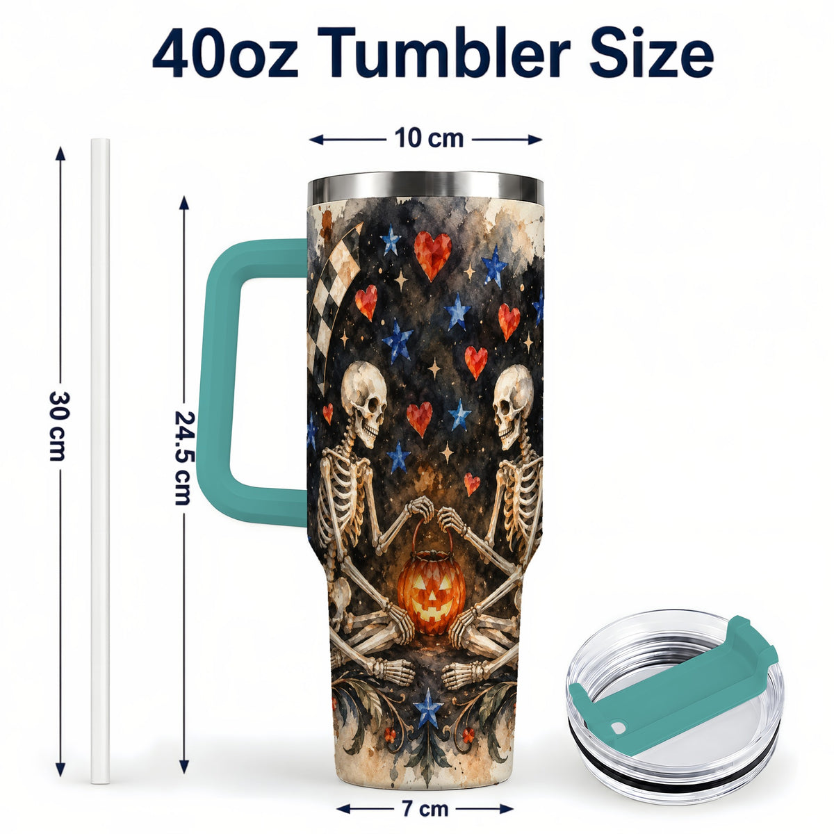 #pl[40oz|Green] Skeleton Halloween 40oz Tumbler, Spooky Stainless Steel Travel Cup