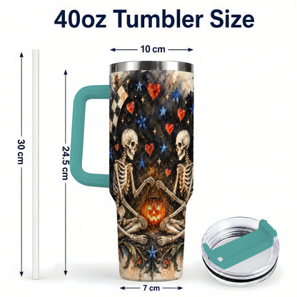 #pl[40oz|Green] Skeleton Halloween 40oz Tumbler, Spooky Stainless Steel Travel Cup