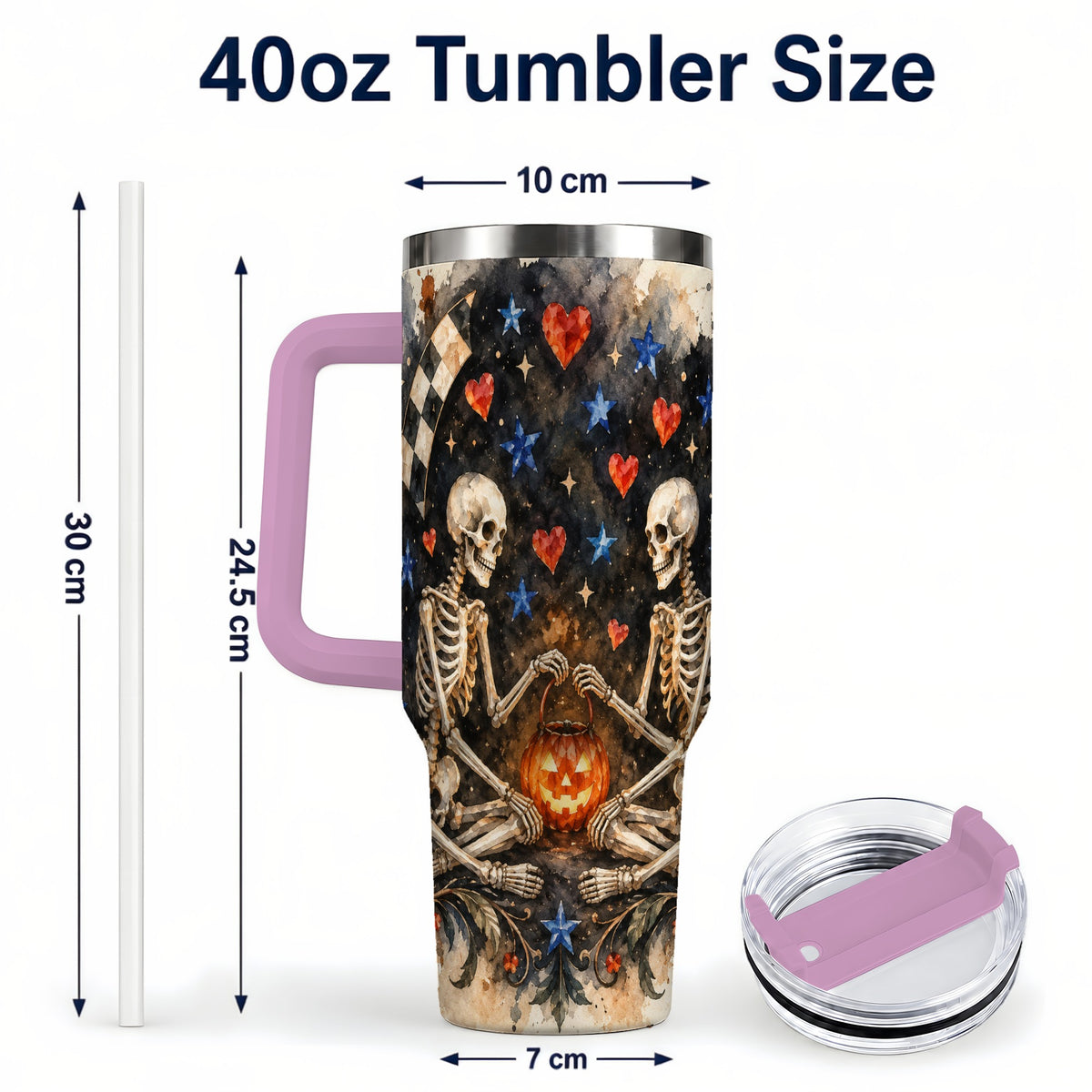 #pl[40oz|Pink] Skeleton Halloween 40oz Tumbler, Spooky Stainless Steel Travel Cup