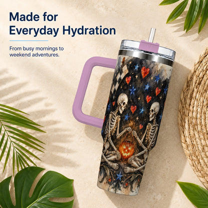 #pl[40oz|Pink] Skeleton Halloween 40oz Tumbler, Spooky Stainless Steel Travel Cup