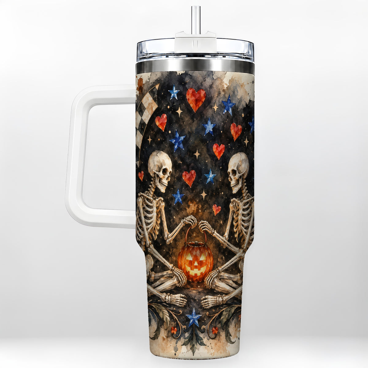 Skeleton Halloween 40oz Tumbler, Spooky Stainless Steel Travel Cup