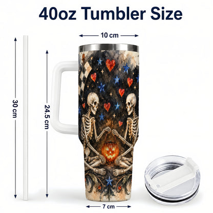 #pl[40oz|White] Skeleton Halloween 40oz Tumbler, Spooky Stainless Steel Travel Cup