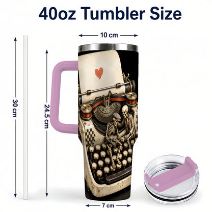 #pl[40oz|Pink] Skeleton Typewriter 40oz Tumbler, Gothic Stainless Steel Travel Cup