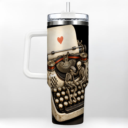 Skeleton Typewriter 40oz Tumbler, Gothic Stainless Steel Travel Cup