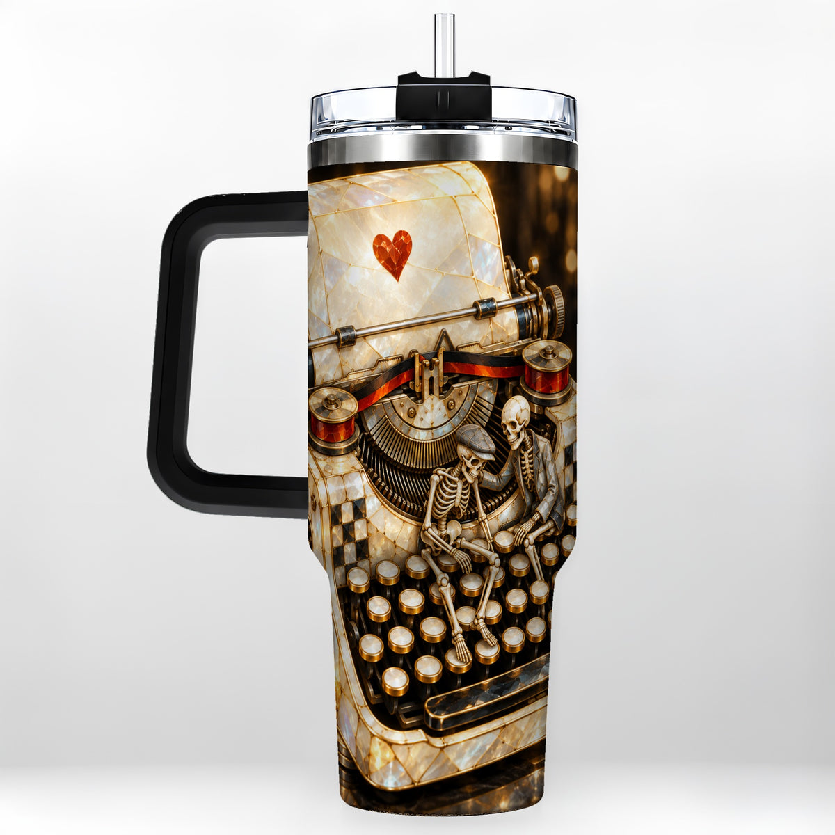 #pl[40oz|Black] Pearlescent Typewriter 40oz Tumbler, Gothic Stainless Steel Travel Cup