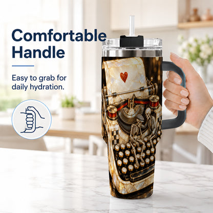 #pl[40oz|Black] Pearlescent Typewriter 40oz Tumbler, Gothic Stainless Steel Travel Cup