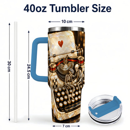 #pl[40oz|Blue] Pearlescent Typewriter 40oz Tumbler, Gothic Stainless Steel Travel Cup