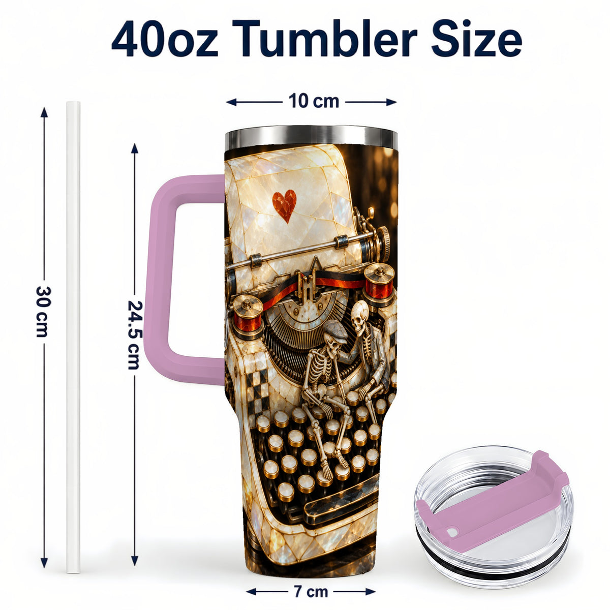 #pl[40oz|Pink] Pearlescent Typewriter 40oz Tumbler, Gothic Stainless Steel Travel Cup