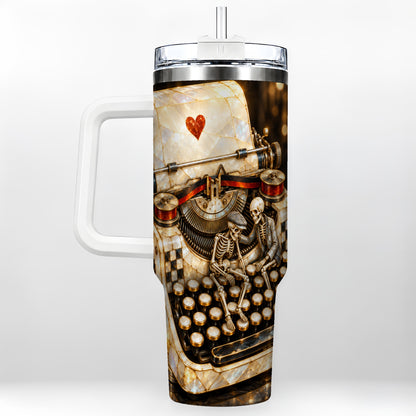 Pearlescent Typewriter 40oz Tumbler, Gothic Stainless Steel Travel Cup