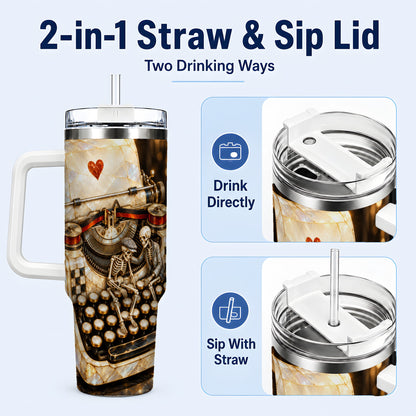 #pl[40oz|White] Pearlescent Typewriter 40oz Tumbler, Gothic Stainless Steel Travel Cup