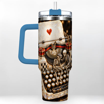 #pl[40oz|Blue] Jeweled Typewriter 40oz Tumbler, Gothic Stainless Steel Travel Cup