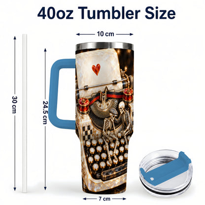 #pl[40oz|Blue] Jeweled Typewriter 40oz Tumbler, Gothic Stainless Steel Travel Cup